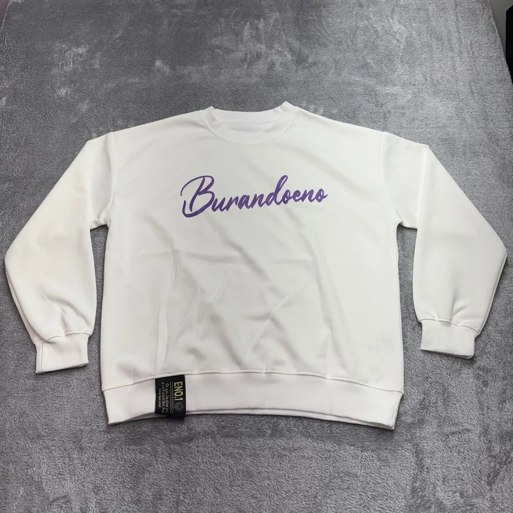 Burandoeno Sweatshirt Mens Size M White Purple Script Logo Excellent Streetwear‎
